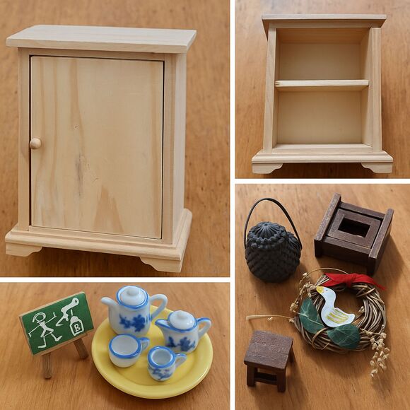 Lot Miniature Dollhouse 1:12 Scale Furniture & Accessories  Cabinet, Basket - Picture 1 of 6